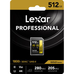 Lexar 512GB Gold 1800x V60 UHS-II SDXC Hafıza Kartı