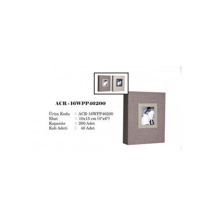 ACR 10x15cm Pencereli Koton Desenli Albüm 200'lük (Kahverengi)